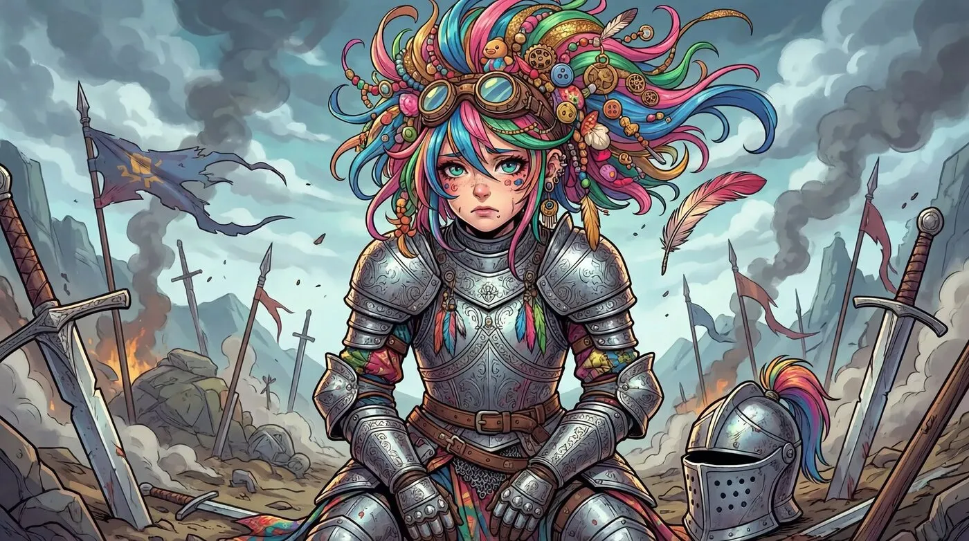 Первый кадр - героиня на поле битвы